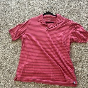 Peter Millar Crown Sport Summer Comfort Pink with Blue Stripe Polo Men’s XL